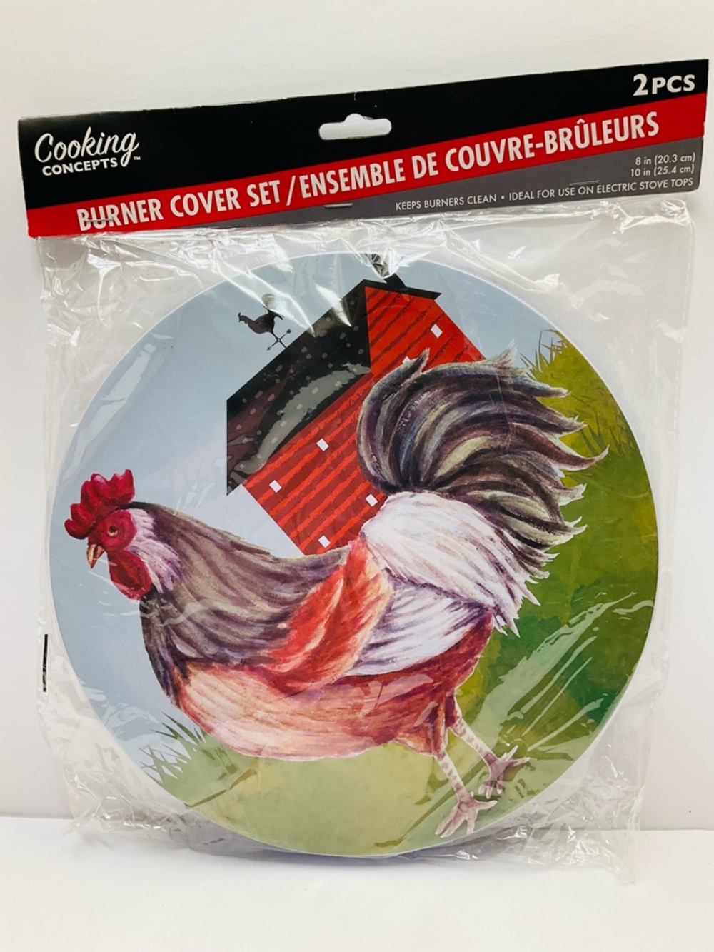 🌼4/$10🌼 2pc Country Farmhouse Rooster Stove Top Burner Cover Set  - 10” & 8”